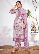 Pure Cotton White Casual Wear Printed Salwar Suit